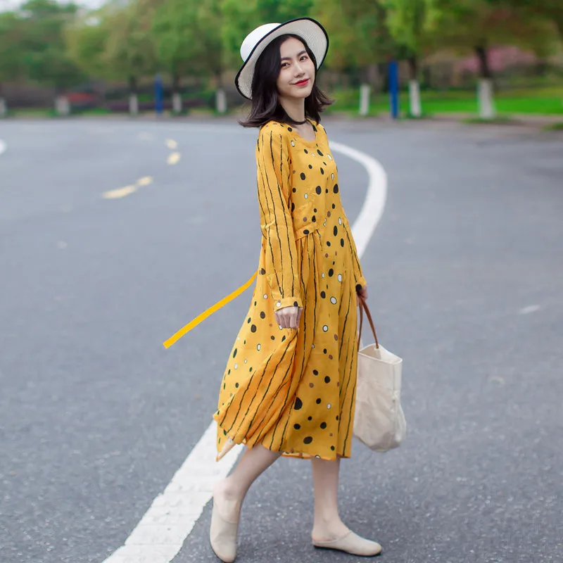 Yellow LinenWomen Dresses Summer Women DressesGJ961701