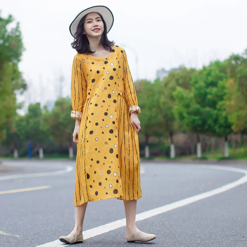 Yellow LinenWomen Dresses Summer Women DressesGJ961701