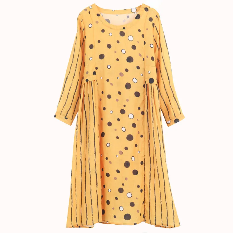 Yellow LinenWomen Dresses Summer Women DressesGJ961701