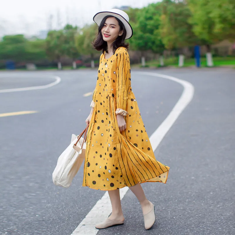 Yellow LinenWomen Dresses Summer Women DressesGJ961701