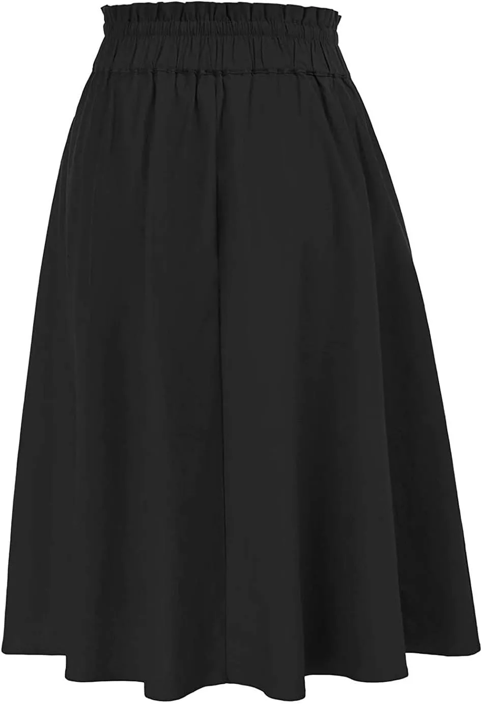 YOLAI Women Elastic High Waist Solid Colours Boho Knee Length Skirt Casual Drawstring A Line Long Skirt with Pockets
